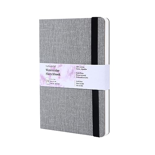 tumuarta Watercolor Sketchbook, 7.5x5, 140 LB, 300GSM, 100% Cotton Paper, Cold Press, 24 Sheets,48 Pages, Watercolor Journal for Use As Travel Sketch Book and Mixed Media Pad On The Go - color: Gray, size: 7.5"x5"