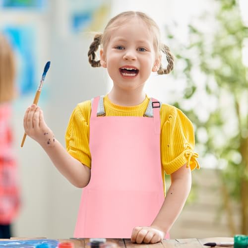 10 Pack Kids Apron Children Apron Adjustable with 2 Pockets Kids Chef Painting Aprons for Cooking Baking Painting Crafts Making (Pink) - color: Pink