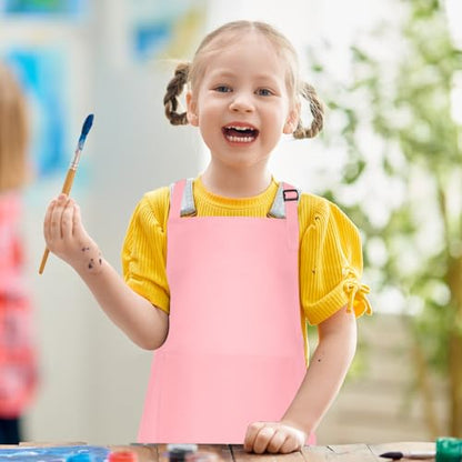10 Pack Kids Apron Children Apron Adjustable with 2 Pockets Kids Chef Painting Aprons for Cooking Baking Painting Crafts Making (Pink) - color: Pink