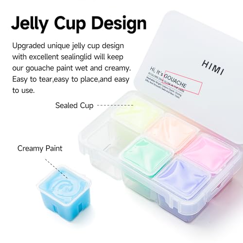 HIMI Glow in The Dark Jelly Gouache Paint Set, 6 Colors 23ml, Jelly Cup Design, Travel carry, Non Toxic Paint for Canvas and Paper, Art Supplies for Professionals - color: Glow in the dark