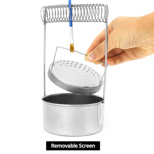 QWORK Portable Artist Brush Washer with Removable Screen, Stainless Steel Paint Brush Cleaner Tank & Spring Holder for Water, Oil, Acrylic Paints, Ideal for Artists, Students & Travelers