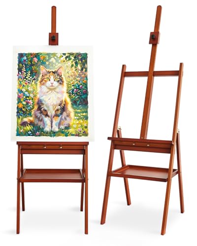 Adjustable Wooden Art Easel Stand for Painting, Solid Beech Wood Easel Stand with Storage Tray,Floor Standing Paint Art Easel for Adults,Large Easel Painting for Adults Artist Students Studio - style: Easel – Walnut Finish