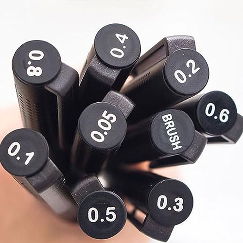 Precision Micro-Line Pens, Set of 9 Size Black Micro-Pen Fineliner Ink Pens, Quick Drying Ink Waterproof Archival Ink Multiliner Pens for Artist Illustration, Sketching, Technical Drawing, Calligraphy