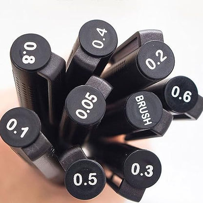 Precision Micro-Line Pens, Set of 9 Size Black Micro-Pen Fineliner Ink Pens, Quick Drying Ink Waterproof Archival Ink Multiliner Pens for Artist Illustration, Sketching, Technical Drawing, Calligraphy