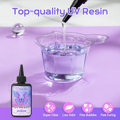 HeyClear 500g UV Resin Kit Crystal Clear, Hard UV Resin Fast Curing for DIY Crafts，Beginners Jewelry Making, Keychain Making and Resin Art - size: 500g