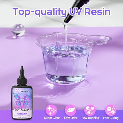 HeyClear 300g UV Resin kit Super Clear, Hard, Low Odor, Premixed UV Epoxy Resin Glue Fast Curing for Beginners Jewelry Making, DIY Crafts, Coating and Resina Art - size: 300g