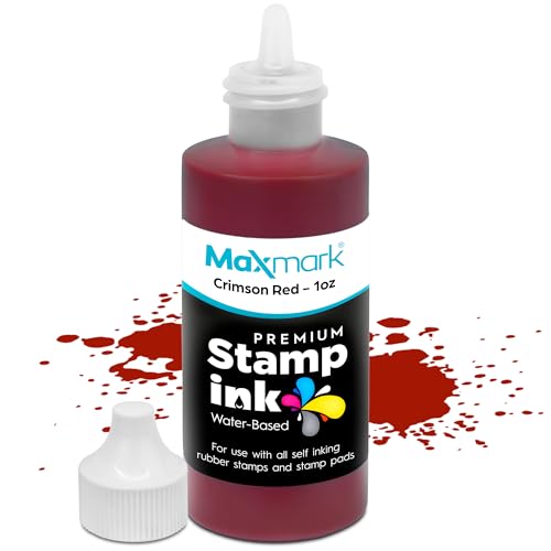 MaxMark Premium Refill Ink with Control Tip Bottle for Self-Inking Stamps, Crimson Red Color - 1 oz. - color: Crimson Red, size: 1 fl oz