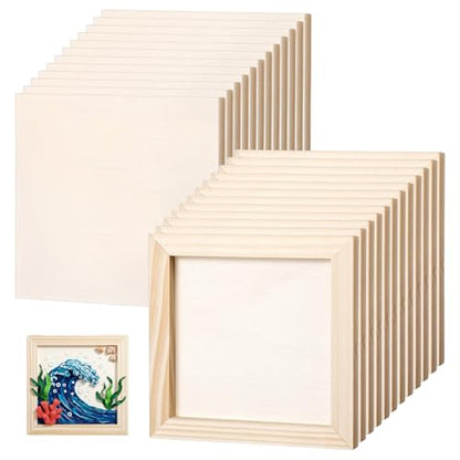24 Pcs Wood Panel Boards, 6 x 6 Inch Unfinished Wood Canvas Board Blank Square Wooden Painting Panel for Crafts DIY, Clay Painting, Oils, Pouring, Acrylic