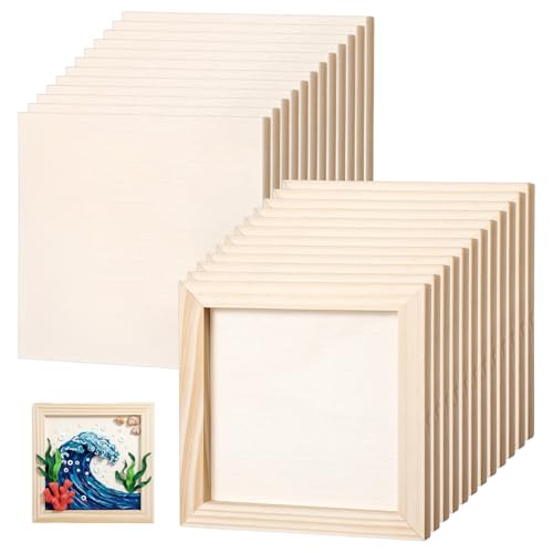 24 Pcs Wood Panel Boards, 6 x 6 Inch Unfinished Wood Canvas Board Blank Square Wooden Painting Panel for Crafts DIY, Clay Painting, Oils, Pouring, Acrylic