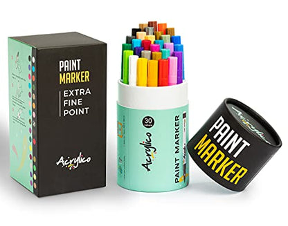 Acrylic Paint Markers Set of 30 Paint Pens – Fine Tip for Rock, Fabric, Wood, Ceramic, Glass & Canvas – Permanent Art Supplies for Kids & Adults - size: Fine Tip (Pack of 30)