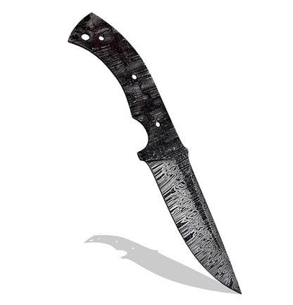 Custom Hand Forged Damascus Steel Blank Blade Knife Making Kit Hunting Knife Leather sheath, Pin, Scale, Camping Blade Damascus Blade Billet Handmade Knives Making Supply (BK-K) - color: BK-K