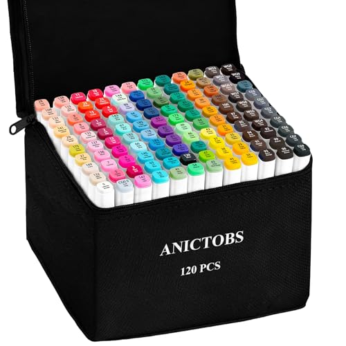 Alcohol Markers 120 Colors with Base Support, Drawing Art Markers Perfect for Students Kids and Adults Comics Sketching Illustration Artistic Creation Gift - color: 120 colors