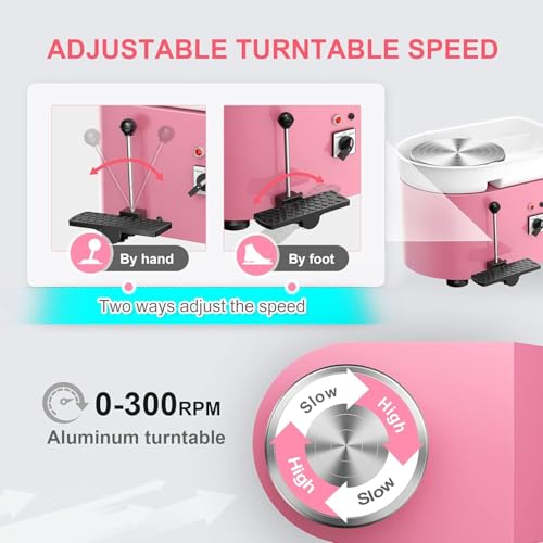 Pottery Wheel Pottery Forming Machine 25CM 350W Electric Pottery Wheel with Foot Pedal DIY Clay Tool Ceramic Machine Work Clay Art Craft (Pink) - color: pink