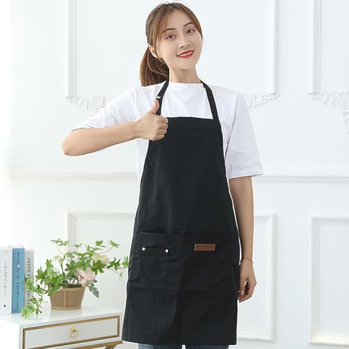 Veemoon Waterproof Cooking Apron Unisex, Black Cloth Oil Proof Pinafore 31.05x27.51 Inch, Adjustable Back Ties Kitchen Restaurant Gardening Painting Hairstylist Apron