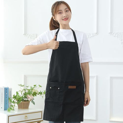 Veemoon Waterproof Cooking Apron Unisex, Black Cloth Oil Proof Pinafore 31.05x27.51 Inch, Adjustable Back Ties Kitchen Restaurant Gardening Painting Hairstylist Apron