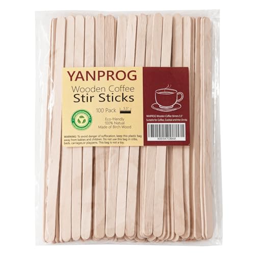 Wooden Coffee Stirrers 5.5" Coffee Stir Sticks 100 Pcs, Natural Birch Round End Thick Birch Wood Eco-Friendly， Suitable for Coffee, Cocktail and Hot Drinks - color: Natural, size: 100 Pack