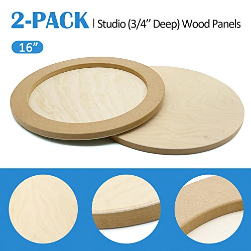 Falling in Art Unfinished Round Birch Wood Canvas Panels Kit, 2 Pack of 16’’ Studio 3/4’’ Deep Cradle Boards for Pouring Art, Crafts, Painting, and More - size: 16' round 2 Pack