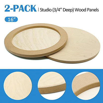 Falling in Art Unfinished Round Birch Wood Canvas Panels Kit, 2 Pack of 16’’ Studio 3/4’’ Deep Cradle Boards for Pouring Art, Crafts, Painting, and More - size: 16' round 2 Pack