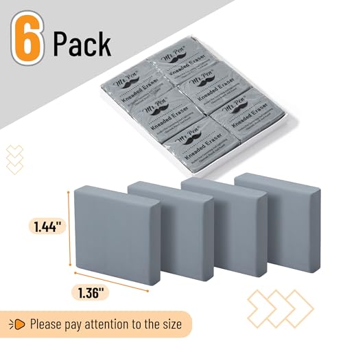 Mr. Pen- Kneaded Erasers, 1.44" x 1.36", 6 Pack, Gray | Soft Moldable Art Erasers for Charcoal, Graphite & Pastel Drawing, Precision Highlighting, Smudge Control