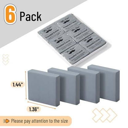 Mr. Pen- Kneaded Erasers, 1.44" x 1.36", 6 Pack, Gray | Soft Moldable Art Erasers for Charcoal, Graphite & Pastel Drawing, Precision Highlighting, Smudge Control