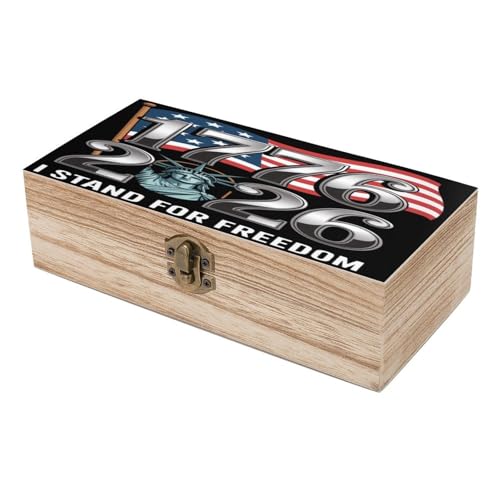 1776 2026 I Stand For Freedom American Flag Statue Of Liberty Jewelry Box Wooden Rustic Multi-Purpose Organizer with Front Clasp for Jewelry, Crafts, Accessories & Small Items - color: style-8