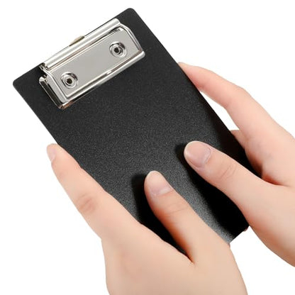 Eersida 12 Pack Mini Clipboards 4 x 6 Inch Small Pocket Plastic Memo Clipboards with Profile Clip for Small Notepads Receipts Tickets (Black)