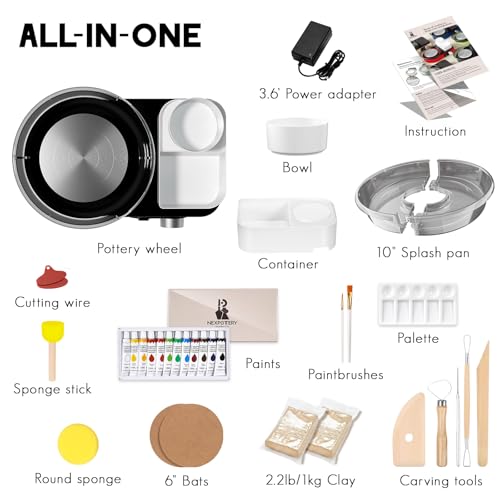 Pottery Wheel for Adults - Complete Pottery Tools Kit for Beginners, 6" Turntable Two-Way Rotation Adjustable Speed, 2.2 lbs. Air Dry Clay, Mini Clay Making Pottery Wheel with Storage Design (Black) - color: Black