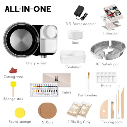 Pottery Wheel for Adults - Complete Pottery Tools Kit for Beginners, 6" Turntable Two-Way Rotation Adjustable Speed, 2.2 lbs. Air Dry Clay, Mini Clay Making Pottery Wheel with Storage Design (Black) - color: Black