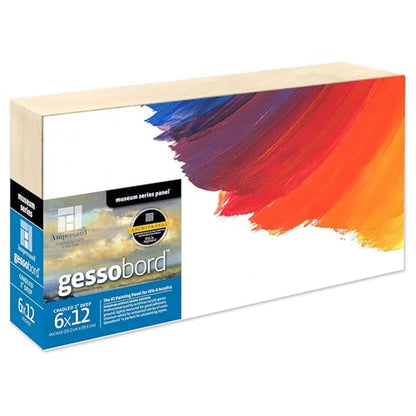 Ampersand Art Supply Museum Series Gessobord | 6x12 | 2" Cradled Profile | Gesso Wood Painting Panel for Oil and Acrylic Paint & Mixed Media | Canvas Panel Alternative in Professional Art Supplies - size: 6" x 12", style: 2 Inch Cradle