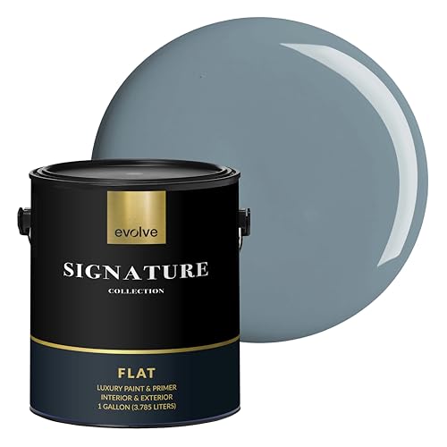 EVOLVE Signature Collection Luxury Interior Paint & Primer, Flat Sheen (Chalk Blue), 1 Gallon – Premium One-Coat Coverage, Low VOC, Low Odor, Washable Finish for Walls, Ceilings & Trim - color: Chalk Blue, size: 128 Fl Oz (Pack of 1)
