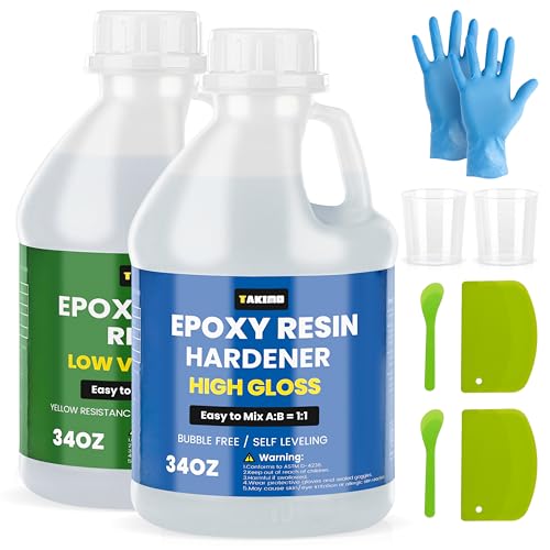 TAKIMO 68OZ Crystal Clear Epoxy Resin Kit, High Gloss Bubble Free Resin for Jewelry, Coasters, Molds, Art & DIY Projects, Self-Leveling 1:1 Casting & Coating Resin - size: 68OZ Kit
