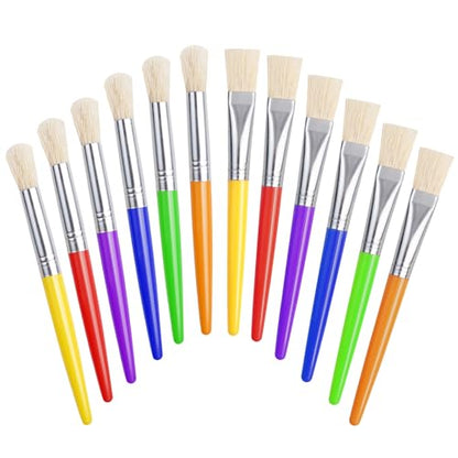 Joyooss Kids Paint Brushes, 12 Pcs Round/Flat Large, Easy to Clean & Grip Washable No Shed Hog Bristle for Watercolor, Acrylic, Gouache - size: 12 Pcs