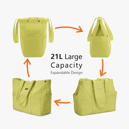 TOPDesign Large Canvas Tote Bag for Women, Shoulder Bag with Laptop Sleeve & Pockets, Everything Tote for Travel, Work (Light Green) - color: Light Green