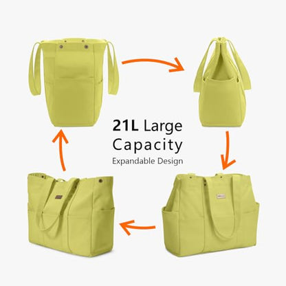 TOPDesign Large Canvas Tote Bag for Women, Shoulder Bag with Laptop Sleeve & Pockets, Everything Tote for Travel, Work (Light Green) - color: Light Green