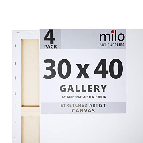 milo Stretched Artist Canvas | 30x40 inches | 4 Pack | 1.5” inch Thick Gallery Profile | 11 oz Primed Large Canvases for Painting, Ready to Paint Art Supplies for Acrylic, Oil - size: 30" x 40" Pack of 4