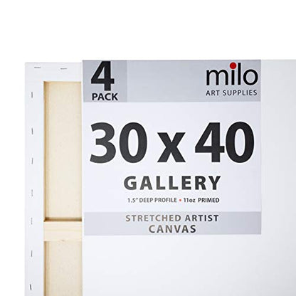 milo Stretched Artist Canvas | 30x40 inches | 4 Pack | 1.5” inch Thick Gallery Profile | 11 oz Primed Large Canvases for Painting, Ready to Paint Art Supplies for Acrylic, Oil - size: 30" x 40" Pack of 4
