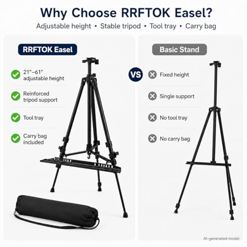RRFTOK Art Easel Stand for Painting and Sign - Aluminum Metal Artist Tripod Adjustable Easels for Display Height from 21 to 61Inches - Canvas Stand with Paintbrush Tray for Artists Adult Holder - style: 61B 1-Pack