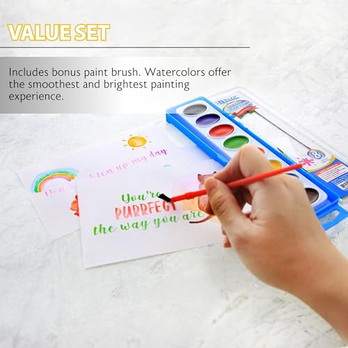 BAZIC PRODUCTS 8-Color Semi-Moist Watercolor Set with Brush | brush in a storage case for kids and school art