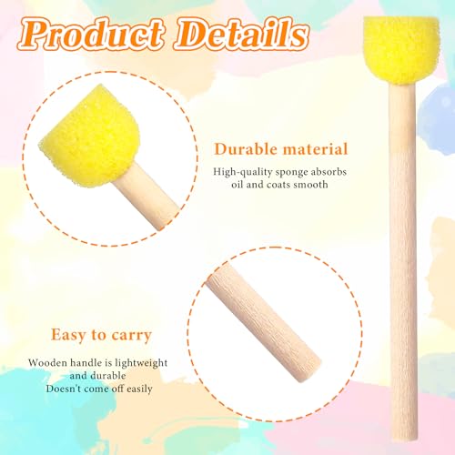 40PCS Paint Sponges, 0.6'' Sponge Brushes for Painting, Round Sponge Foam Brush, Yellow Sponges Paint Brushs Wooden Handle Foam Brush SpongePaints Brushes for DIY Arts