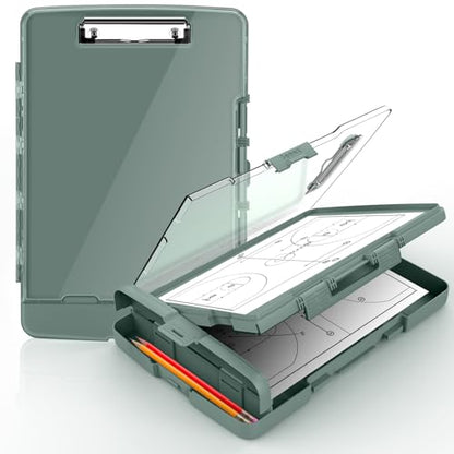 Sooez Original Clipboard with 2 Storage & Pen Holder, Heavy Duty Clip Boards 8.5x11 with Dual Storage, Clearview Dry Erase Coach Clipboard with Real Hinge, High Capacity, School & Office Supplies - color: Green