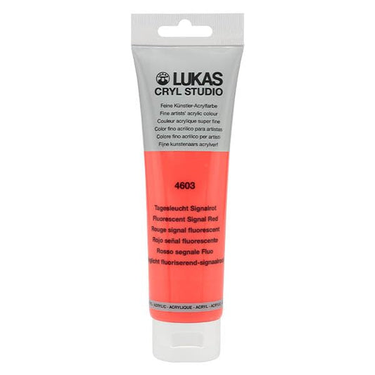 Lukas CRYL Studio Artist Acrylic Paint, Fluorescent Signal Red, 125 ml Tube - High Pigment Acrylic Paints for Canvas Painting, Large Scale Works - Medium-Viscosity, Water-Mixable, Fast Drying - color: Fluorescent Signal Red, size: 4.23 Fl Oz (Pack of 1)