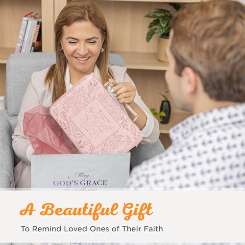 Christian Art Gifts Premium Vegan Leather Fashion Floral Bible Cover for Women: Strength & Dignity - Prov. 31:25 Inspirational Scripture Verse Carry Case w/Pockets & Pen Storage, Pink & Gold, Large - size: Large
