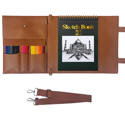 Leather Sketch Book Cover, Leather Sketchbook Holder for 9"x12", Travel Sketch Board Pad Pencil Holder, Drawing SketchBook Cover Pencil Case, Painter Artist Sketch Pad Holder (Large) - size: Large