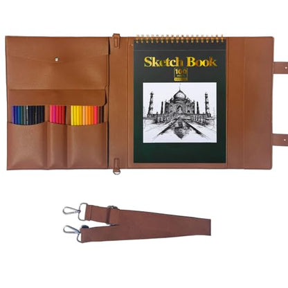 Leather Sketch Book Cover, Leather Sketchbook Holder for 9"x12", Travel Sketch Board Pad Pencil Holder, Drawing SketchBook Cover Pencil Case, Painter Artist Sketch Pad Holder (Large) - size: Large