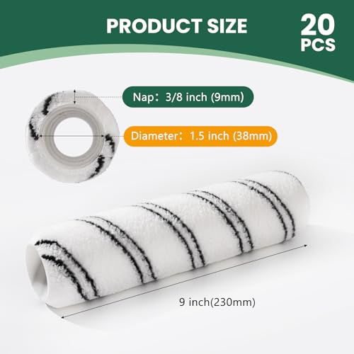 Paint Roller, 20 Pack Microfiber Paint Roller Covers 9 Inch, Large 9 Inch Paint Rollers for Painting Walls, Covers for Paint Roller Kit - color: 9 inch paint roller 20 pack