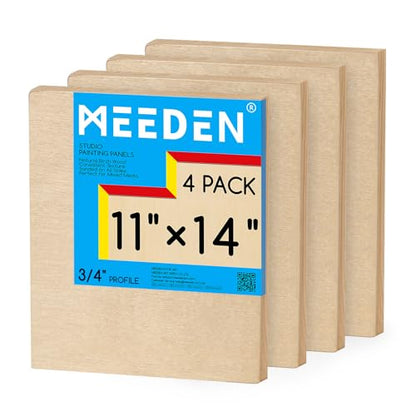 MEEDEN Unfinished Wood Canvas Board: 3/4” Deep 11x14” Wooden Canvas Panel Pack of 4 - Blank Cradled Wood Art Board for Painting - size: 11"x14"- 4 Pack