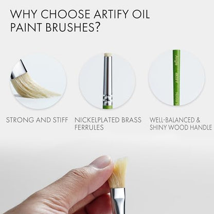 ARTIFY 15-Piece Professional Oil Paint Brush Set - Natural Hog Bristle, No-Shedding, Handcrafted by Masters for Oil/Acrylic/Gouache/Watercolor Painting (Includes Carrying Case) - color: Wood Green