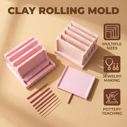 Polymer Clay Thickness String Roller Tool, 5 Size Even-Thickness Guides with Base, Strip Cutter for DIY Earrings, Jewelry Making and Clay Art (Pink+Apricot) - color: Pink+Apricot