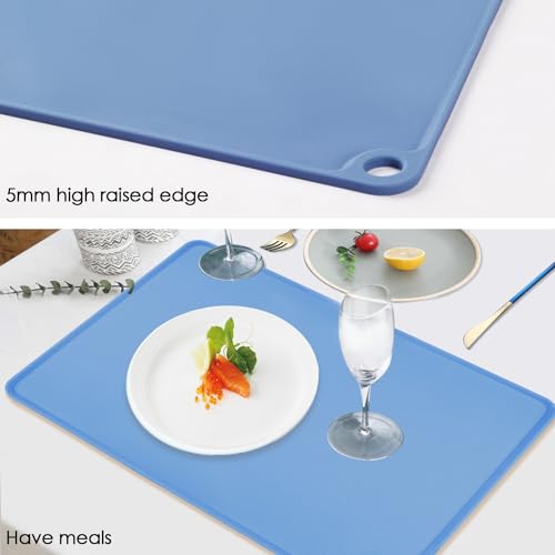 Standard Silicone Table Placemat-Food Grade Kids Dinner Placemat Reusable Countertop Mats Dough Pad with Raised Edges Blue Silicone Mat Heat Resistant for Air Fryer (1Pack 23.6'' x 15.7'') - color: Dark Blue, size: 23.6"L x 15.7"W