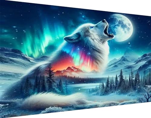 igoodom Large Diamond Painting, Wolf Large Diamond Art Kits for Adults, Full Drill Round Big Diamond Painting, DIY Gem Art and Crafts for Home Wall Decor Gift 27.5 X 15.7inch - color: MZ0838